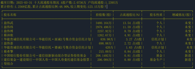 截至日期：2025-03-31 十大流通股东情况